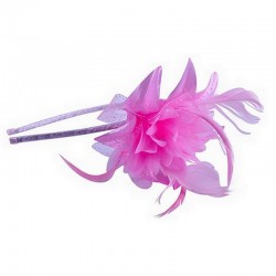 Chapeau mariage Headband avec fleur et plumes rose fuchsia