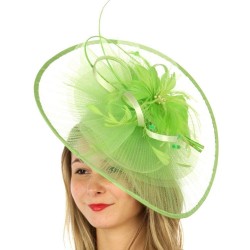 Chapeau mariage Grand chapeau de cérémonie plissé vert anis